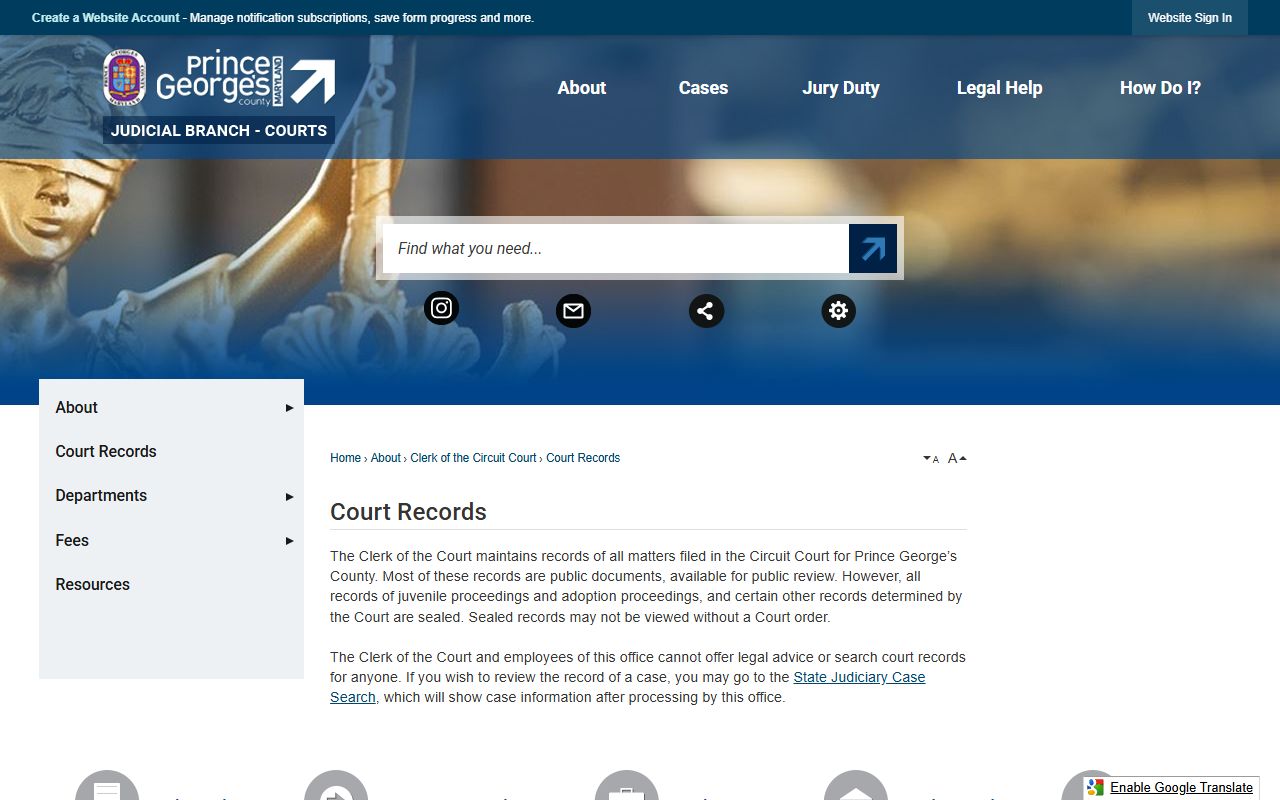 Prince George's County court records after arrest clerk page